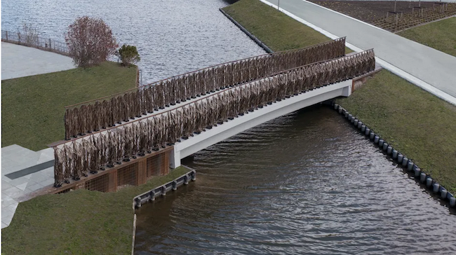 Le pont en lin construit à Almere, près d'Amsterdam, aux Pays-Bas. © EcoTechniLin